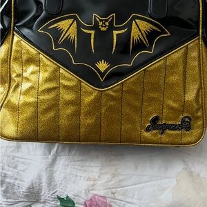 Sourpuss Black and Gold Bat Shoulder Bag